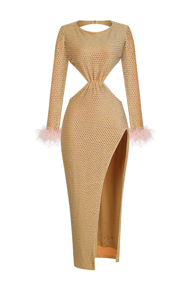 Gina Yellow Crystal Elbise