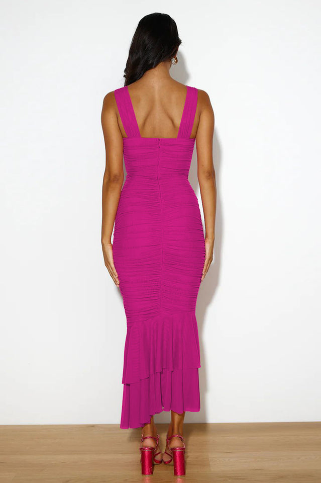 Nadia Ruched Fishtail Maxi Elbise