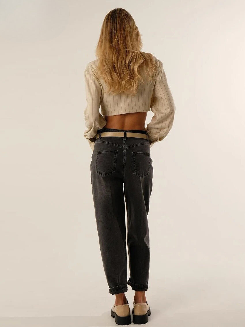 Pinstripe Crop Polo Gömlek