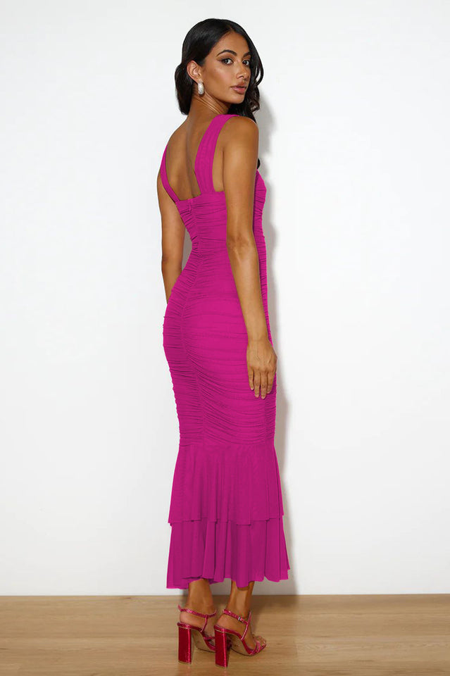 Nadia Ruched Fishtail Maxi Elbise