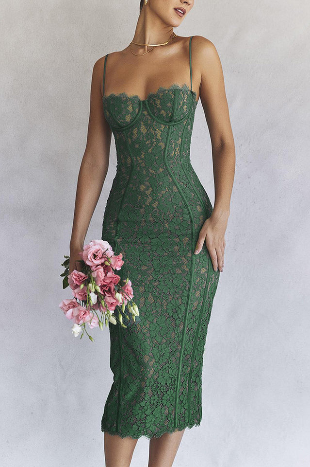 Joelle Forest Lace Midi Elbise