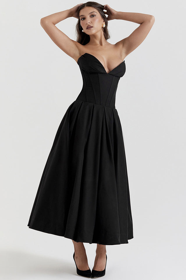 Lady Black Strapless Midi Elbise
