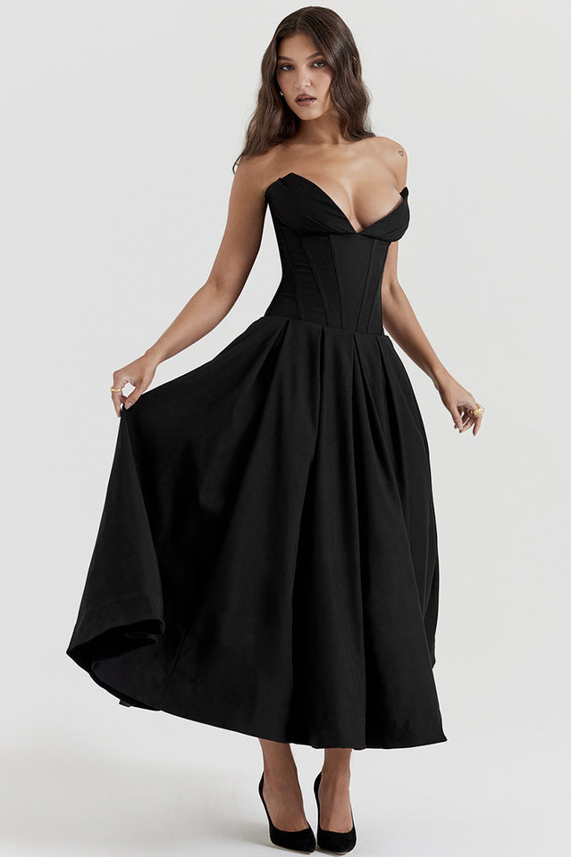 Lady Black Strapless Midi Elbise