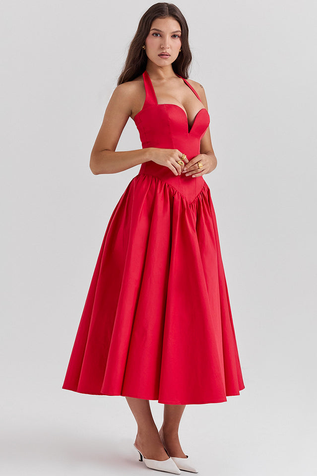Coquette Scarlet Halter Midi Elbise