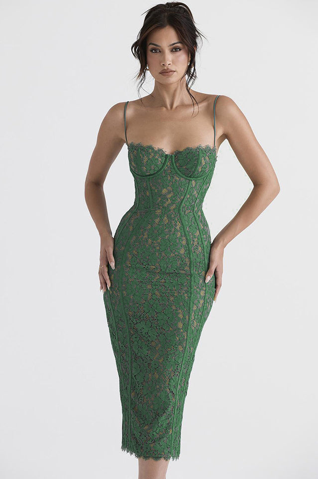 Joelle Forest Lace Midi Elbise