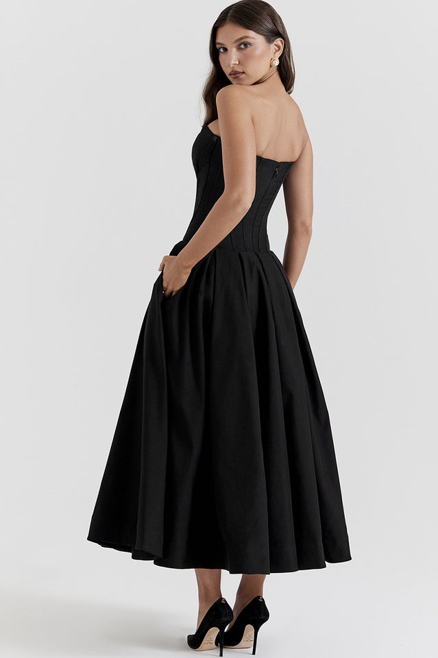 Lady Black Strapless Midi Elbise