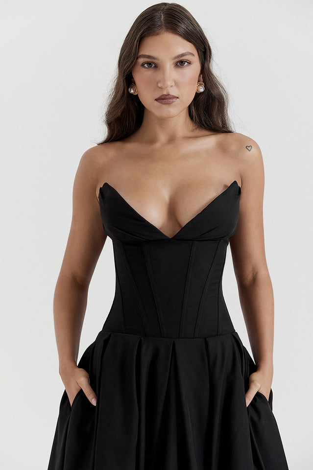 Lady Black Strapless Midi Elbise