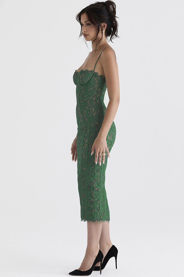 Joelle Forest Lace Midi Elbise