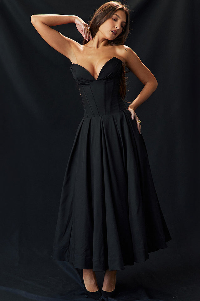 Lady Black Strapless Midi Elbise