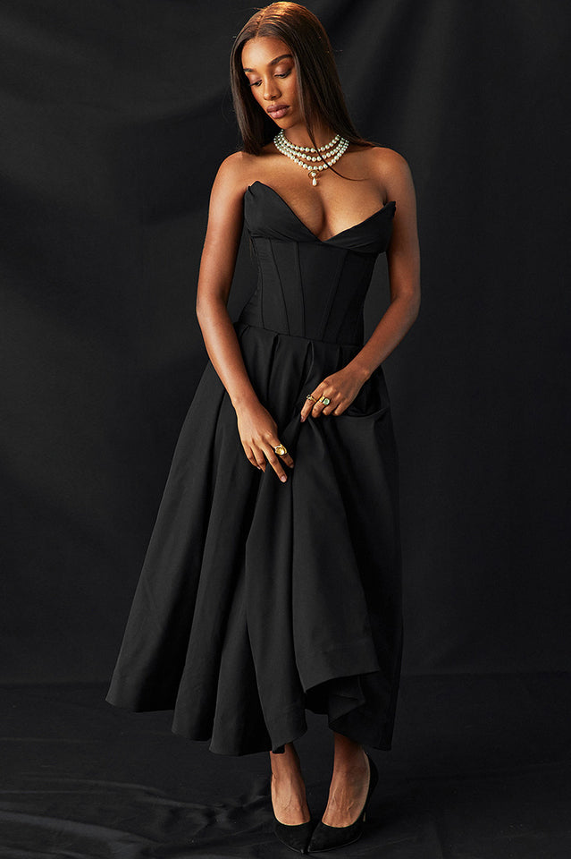 Lady Black Strapless Midi Elbise