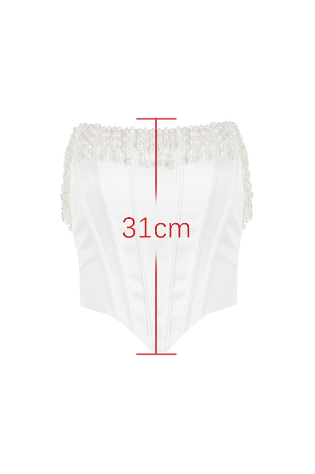 Aubrie Vintage Cream White Beaded Crop