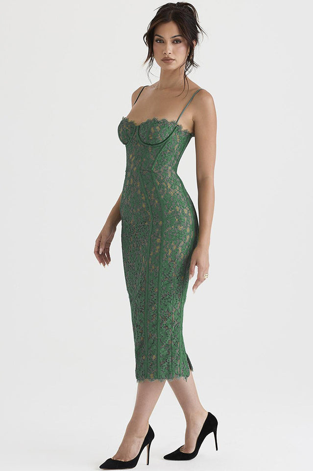 Joelle Forest Lace Midi Elbise