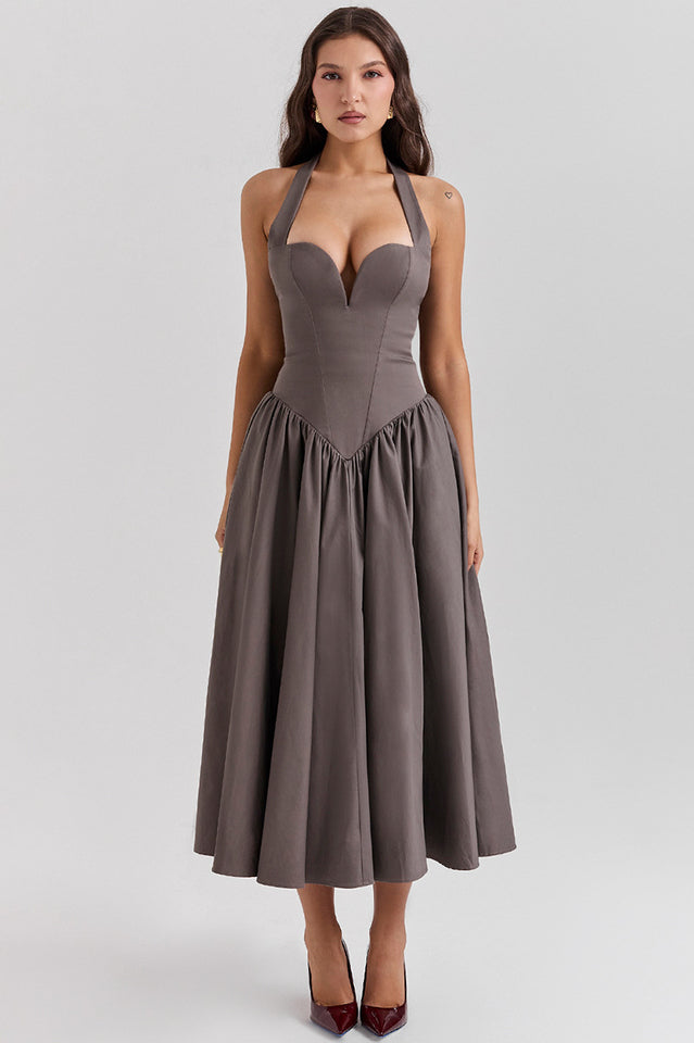 Coquette Scarlet Halter Midi Elbise