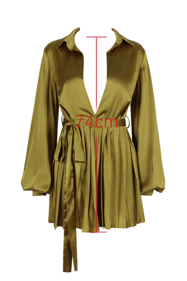 Allegra Chartreuse Pleated Shirt Elbise