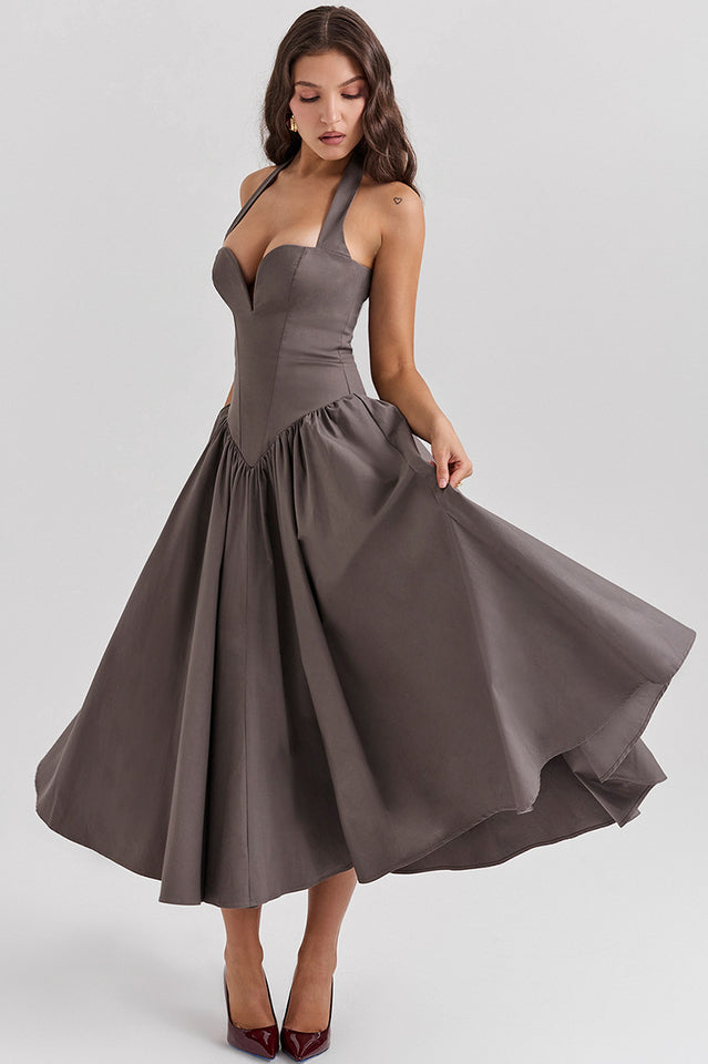 Coquette Scarlet Halter Midi Elbise