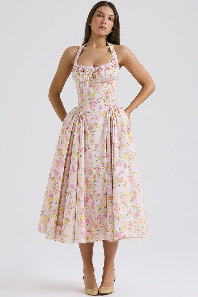 Adabella Cotton Halter Midi Elbise
