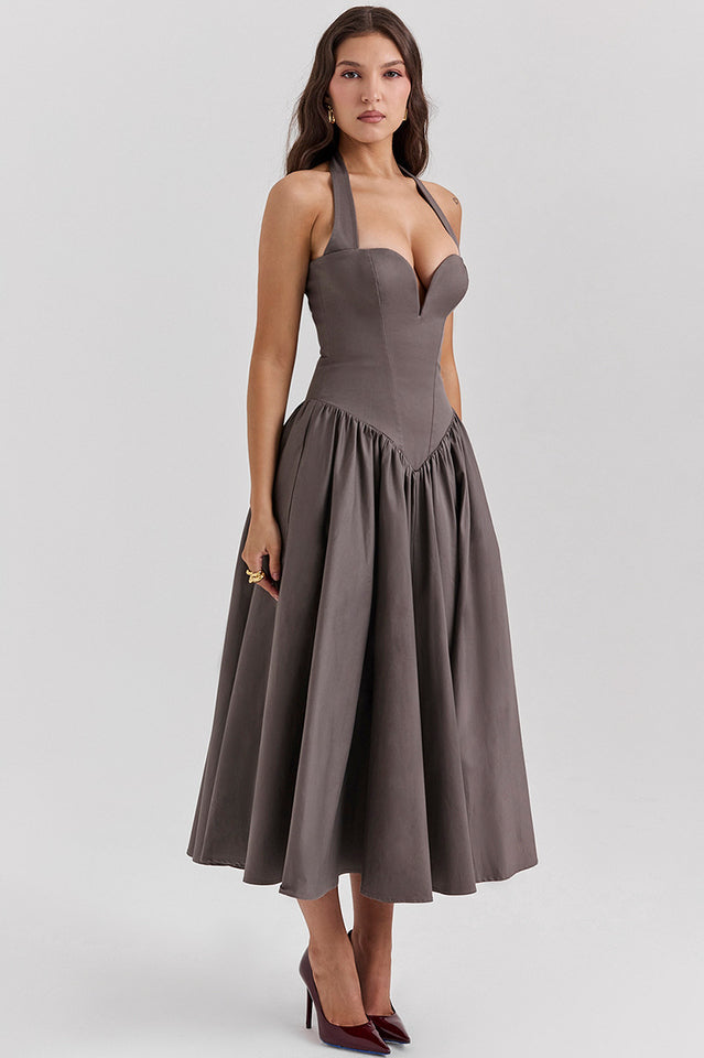 Coquette Scarlet Halter Midi Elbise