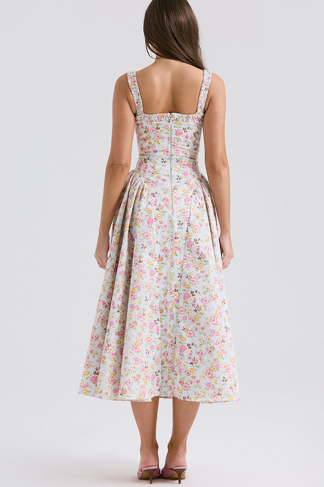 Dorothy White Rosebud Print Elbise