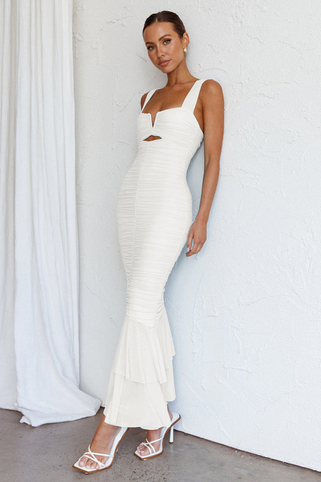 Nadia Ruched Fishtail Maxi Elbise