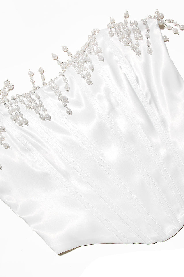 Aubrie Vintage Cream White Beaded Crop