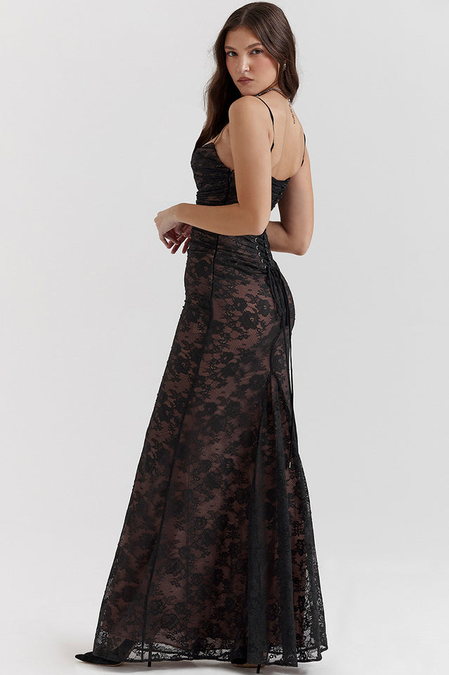 Vintage Cream White Lace Maxi Elbise