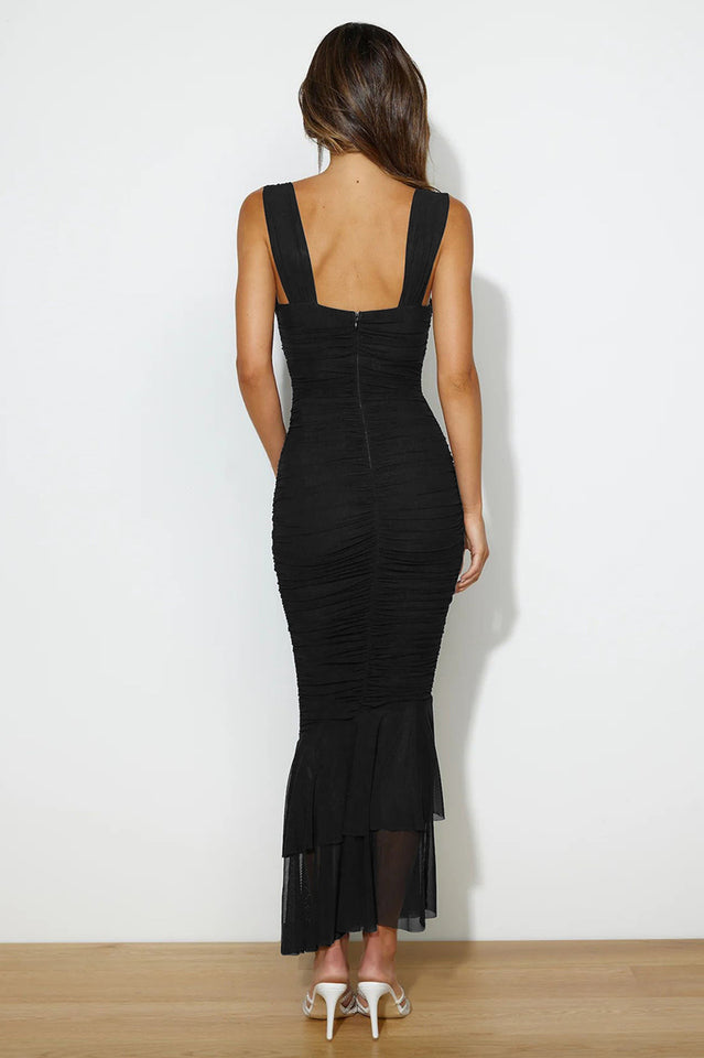 Nadia Ruched Fishtail Maxi Elbise