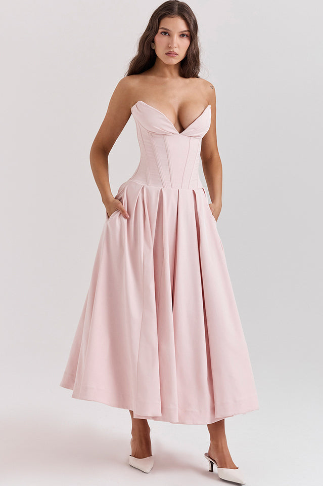 Lady Black Strapless Midi Elbise