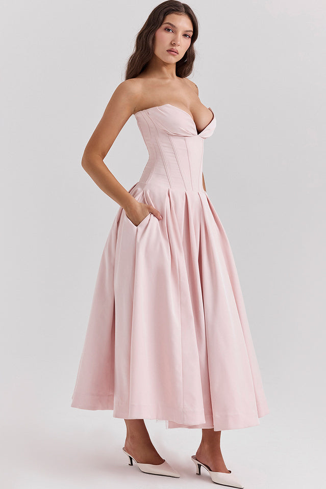 Lady Black Strapless Midi Elbise