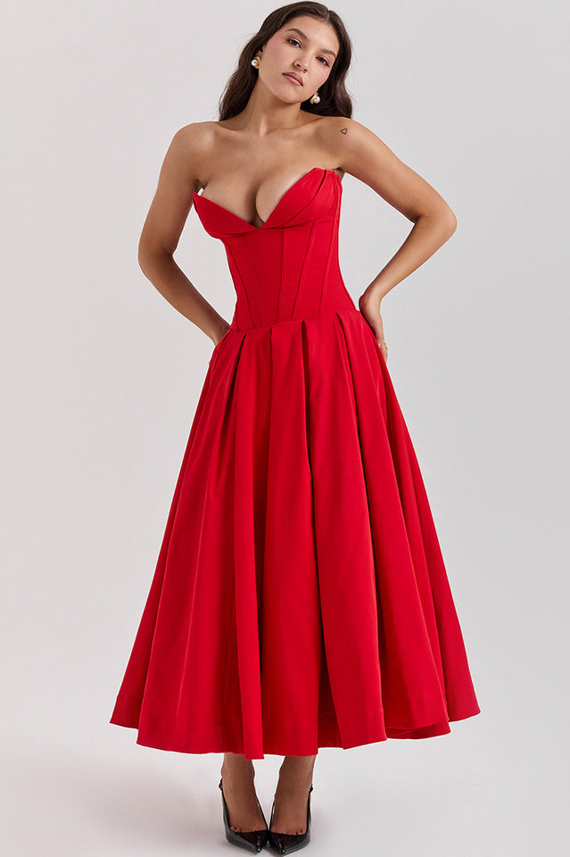 Lady Black Strapless Midi Elbise
