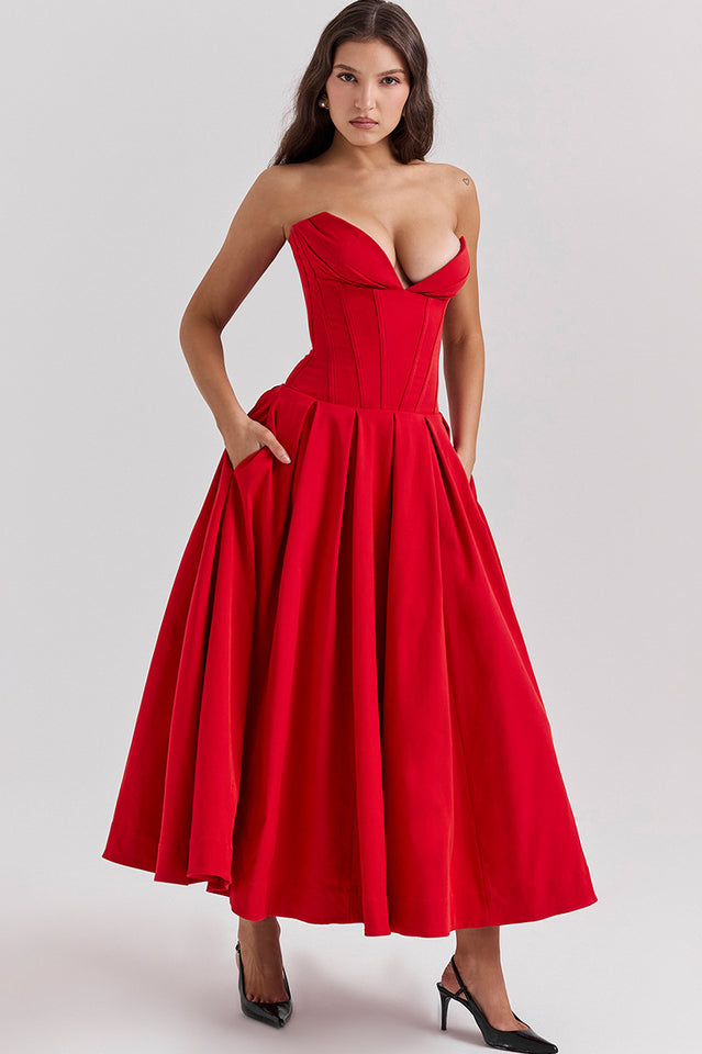 Lady Black Strapless Midi Elbise