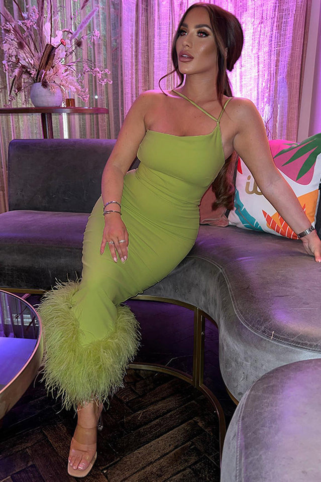 One Shoulder Halter Fur Swing Elbise