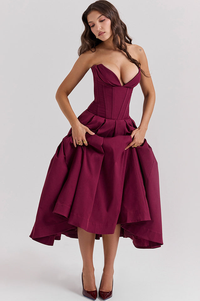 Lady Black Strapless Midi Elbise
