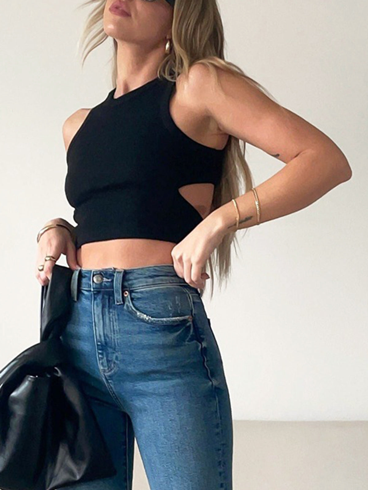 Solid Back Cutout Crop Tank Üst