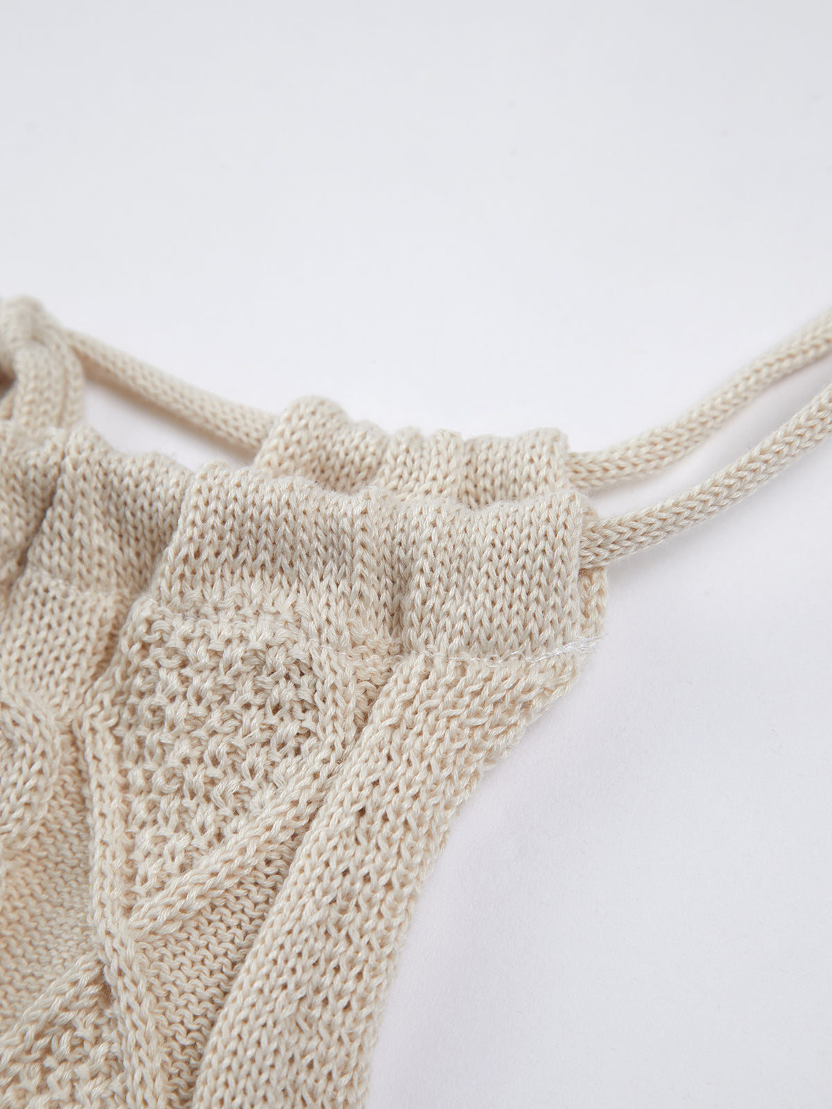 Drawstring Open Back Cable Knit Halter Crop Üst