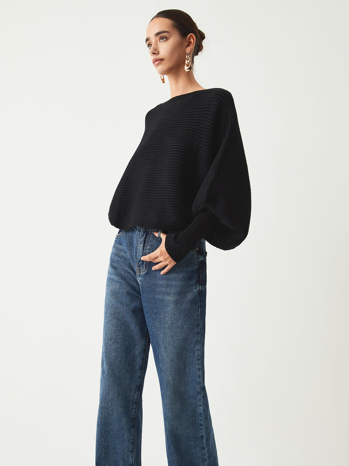 Slouchy Oversized Rib Crop Kazak