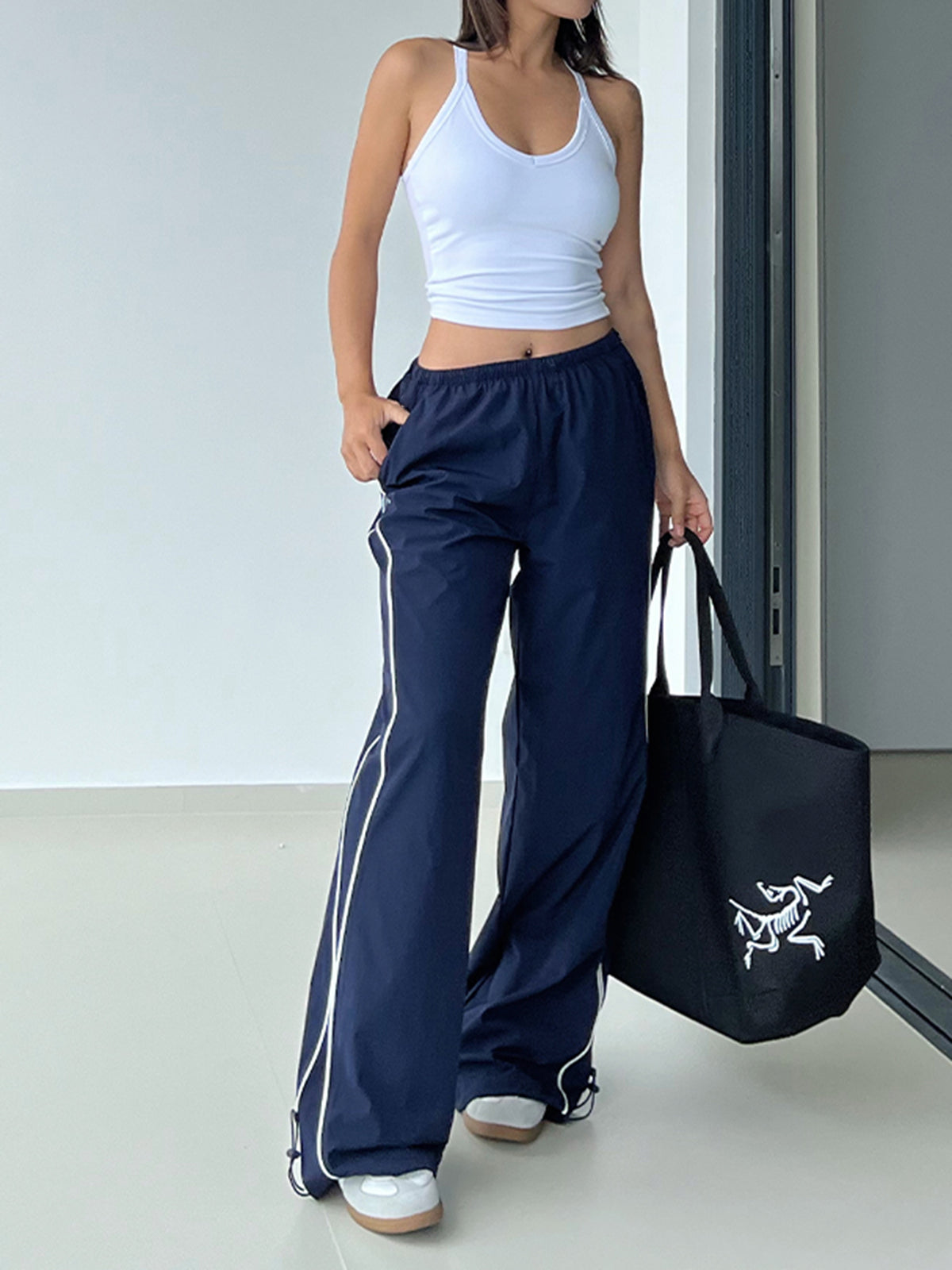 Contrast Piping Drawstring Pantolon