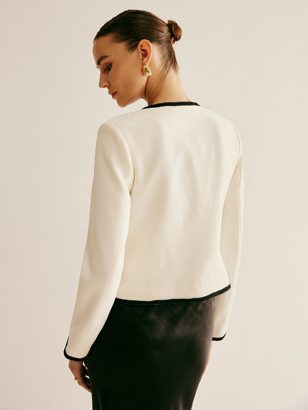 Contrast Trim Tie Front Blazer Ceket