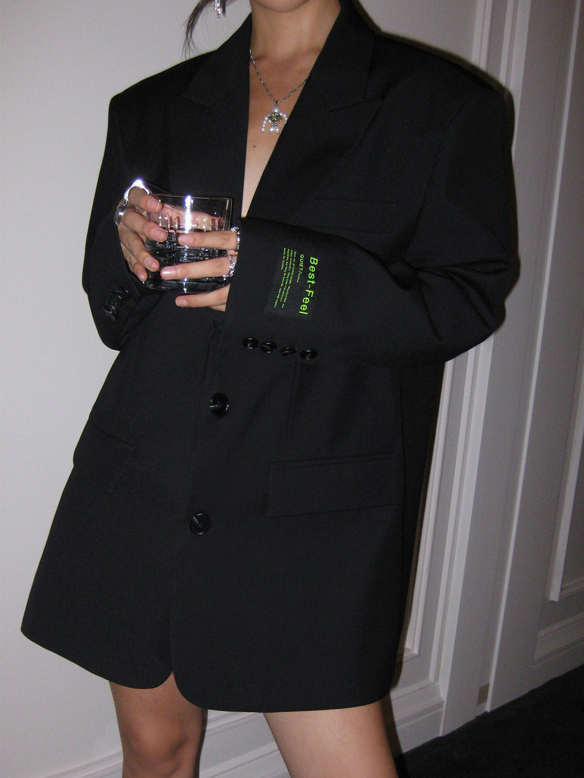 Lapel Button Pockets Blazer Ceket