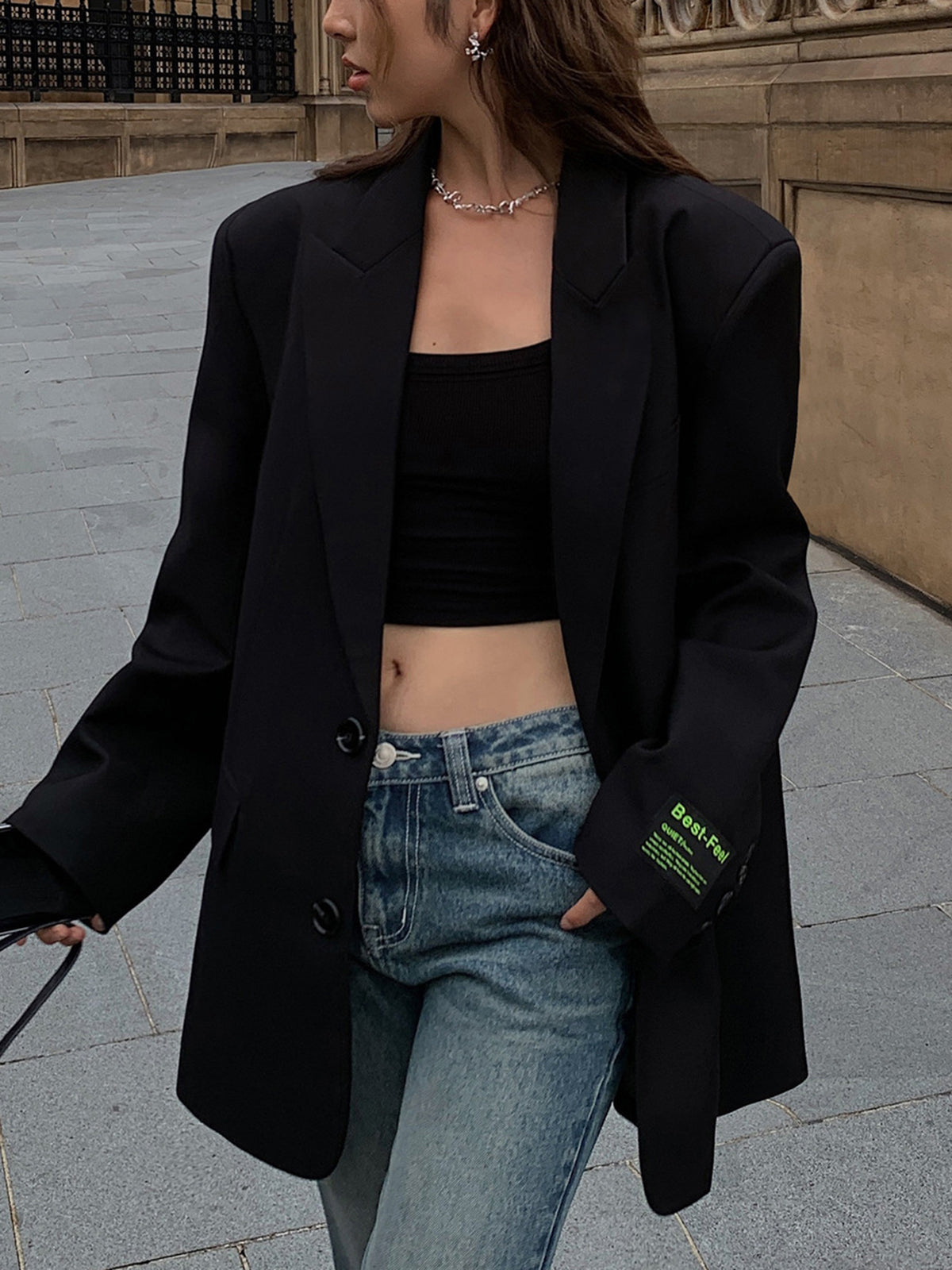 Lapel Button Pockets Blazer Ceket