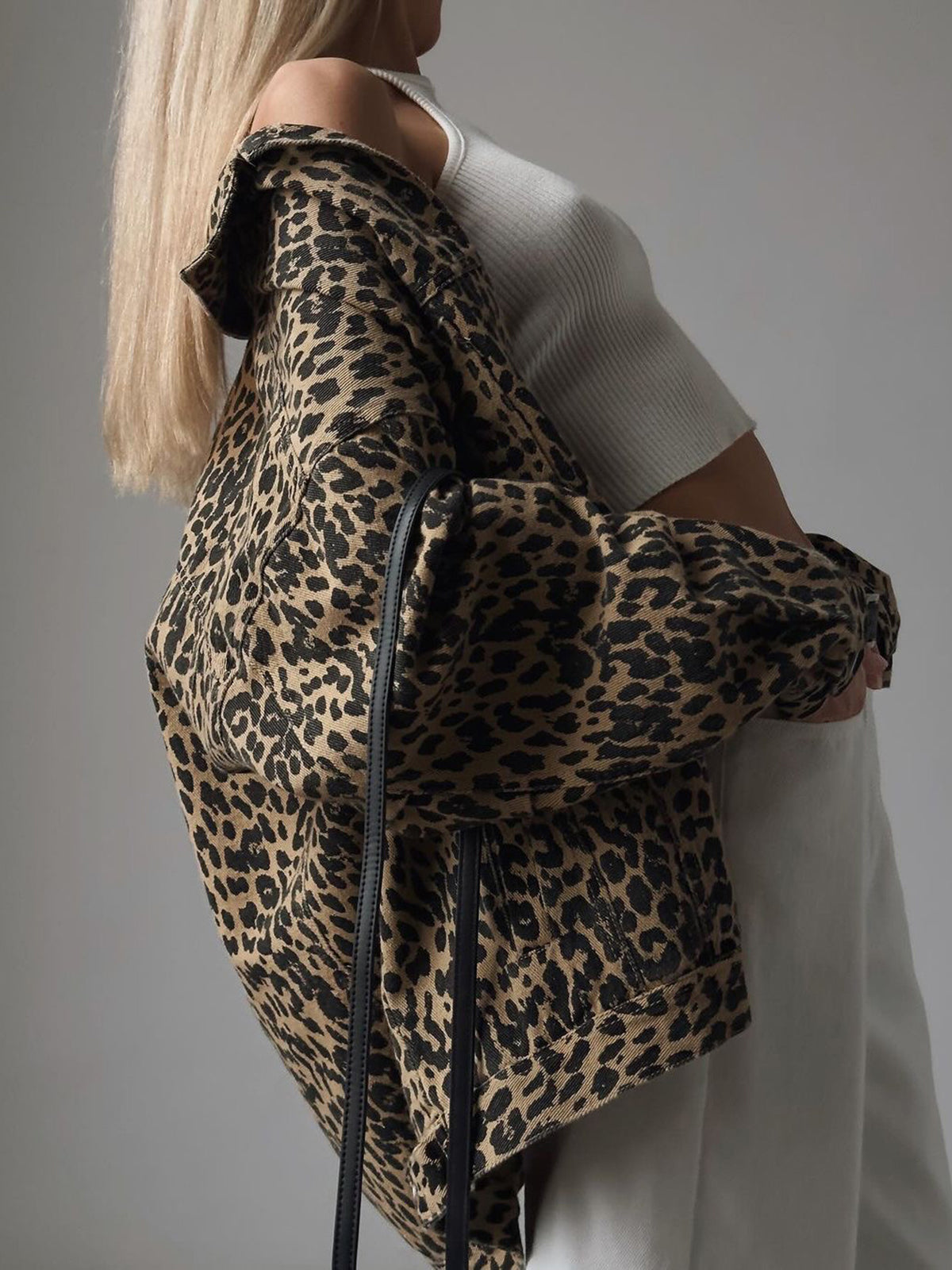Leopard Printed Button Blazer Ceket