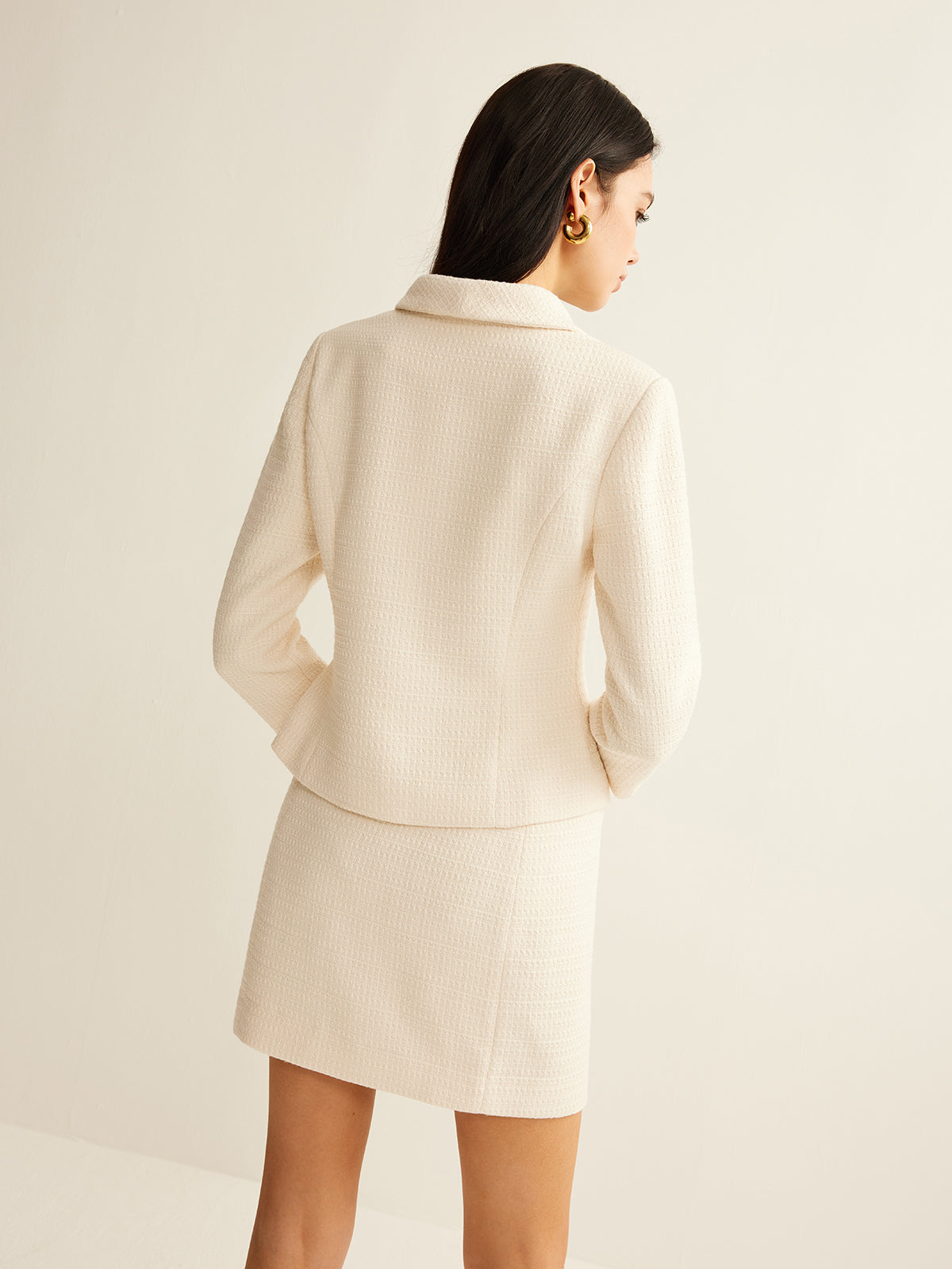 3/4 Length Sleeve Tweed Blazer Ceket