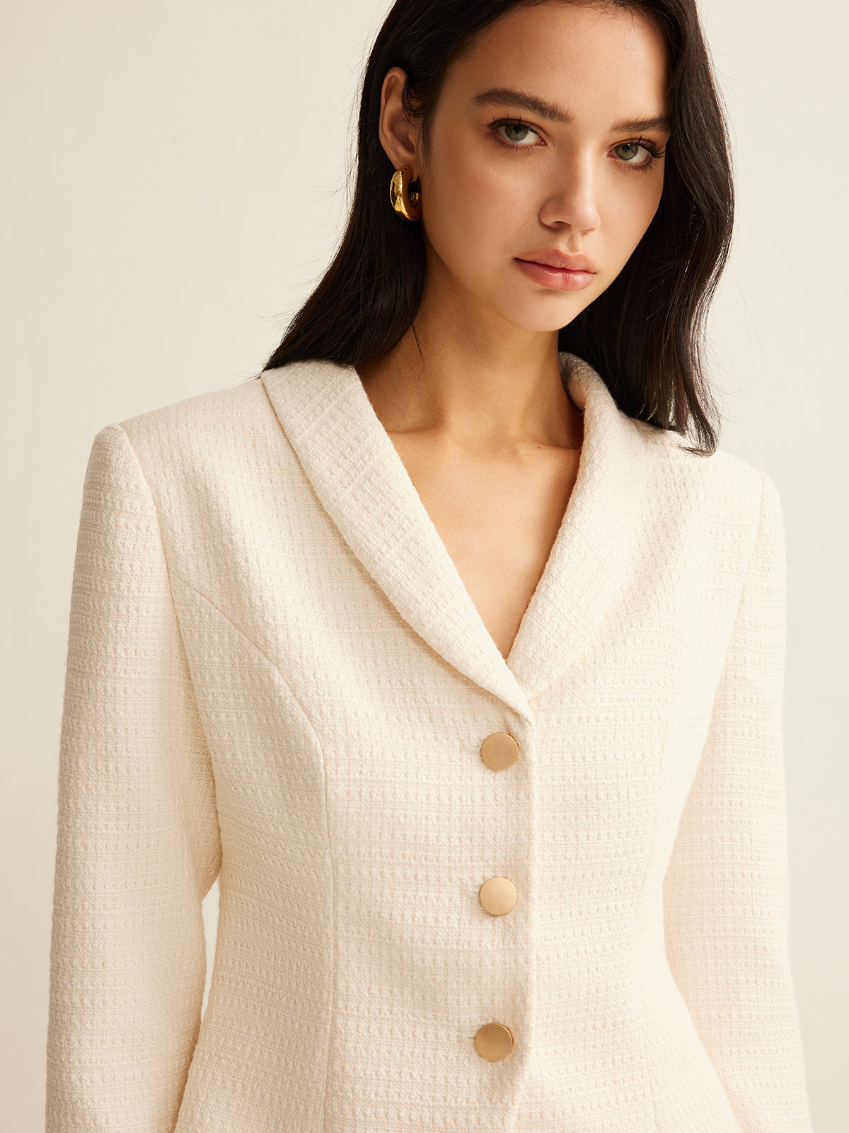 3/4 Length Sleeve Tweed Blazer Ceket