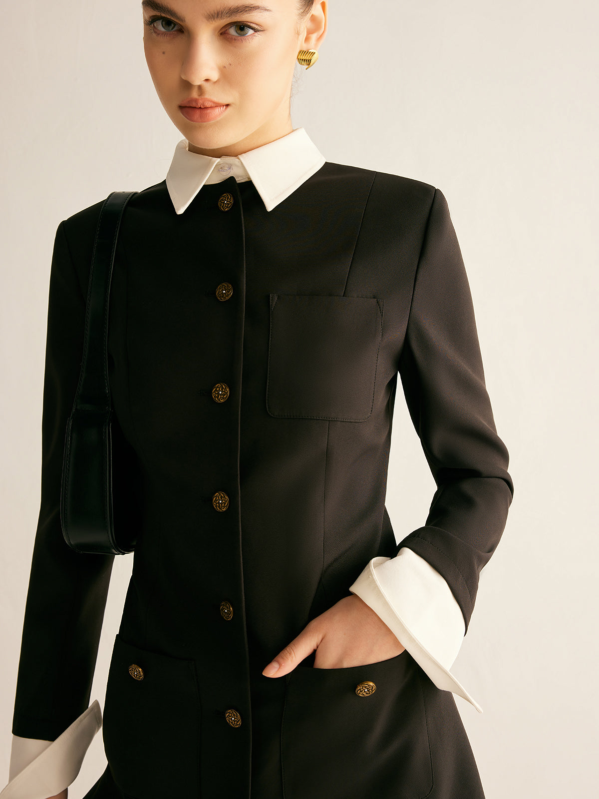 Adjustable-Collar Slim Blazer Elbise