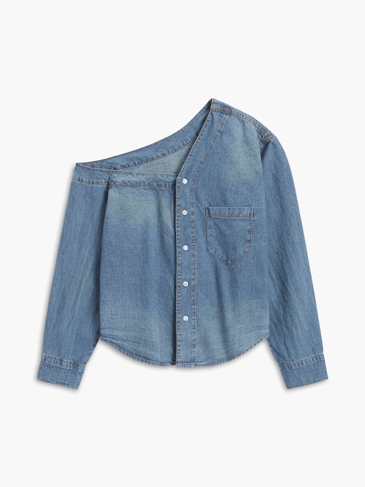 Asymmetrical Collar Denim Crop Gömlek