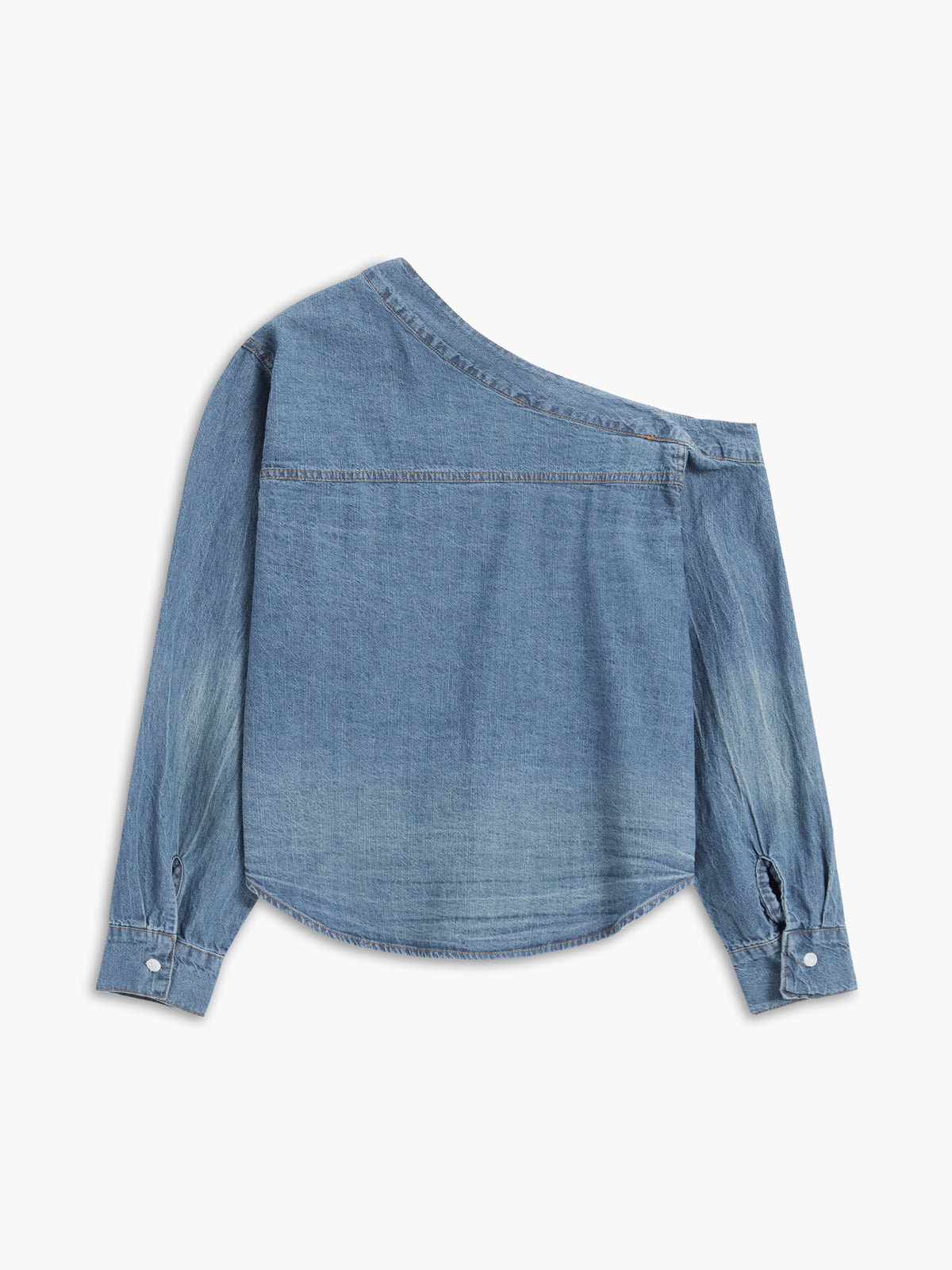 Asymmetrical Collar Denim Crop Gömlek