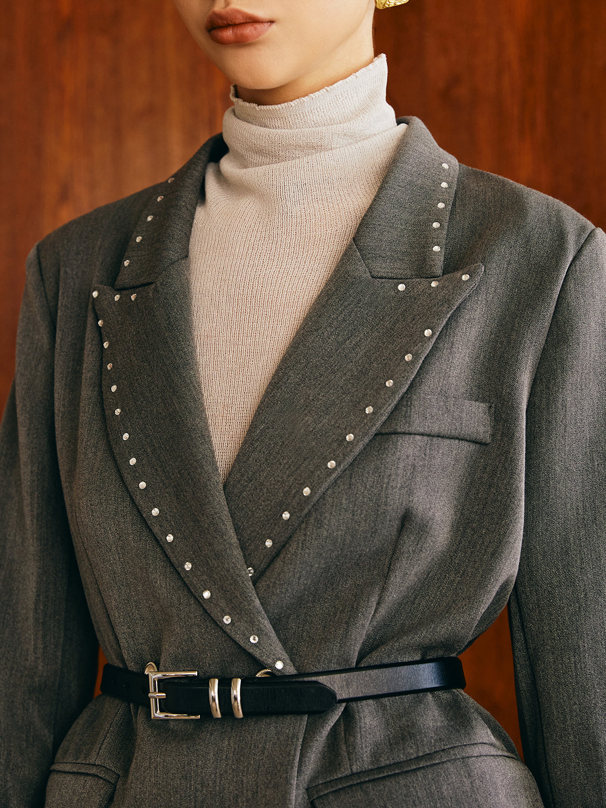 Beaded-Decor Blazer Without Belt Ceket