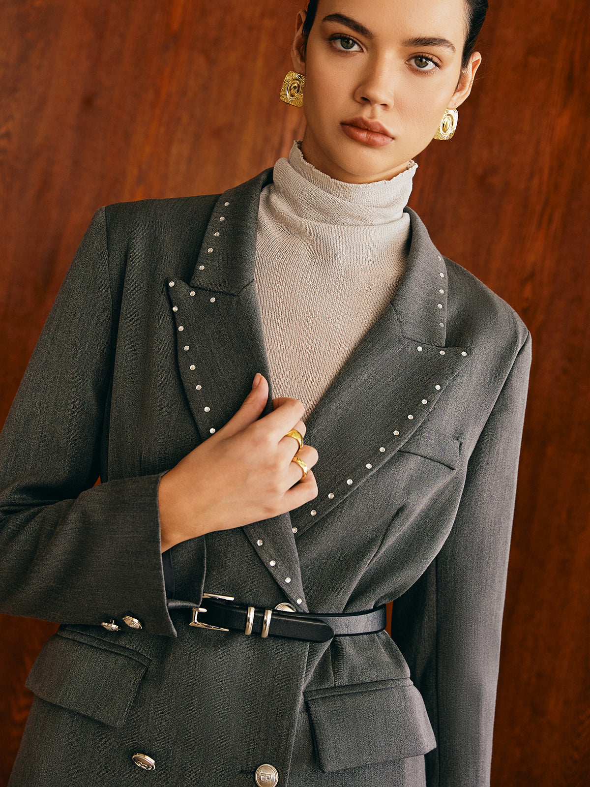 Beaded-Decor Blazer Without Belt Ceket