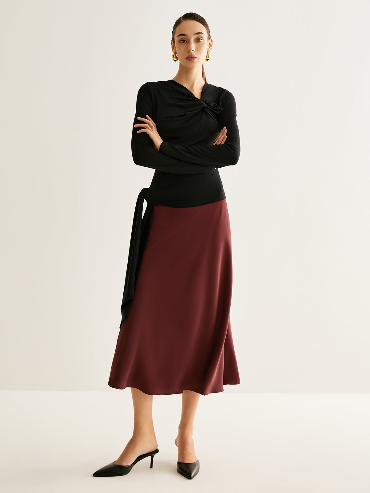 Flowy Satin Midi Etek