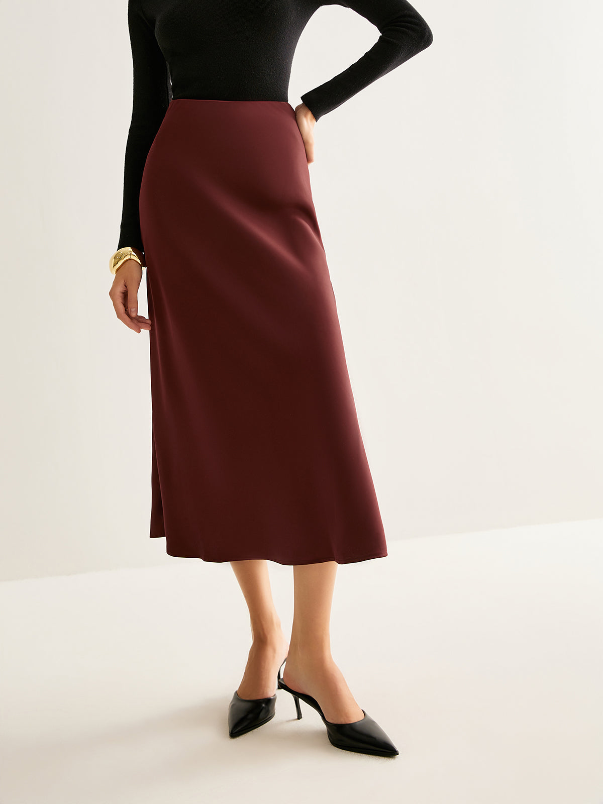 Flowy Satin Midi Etek