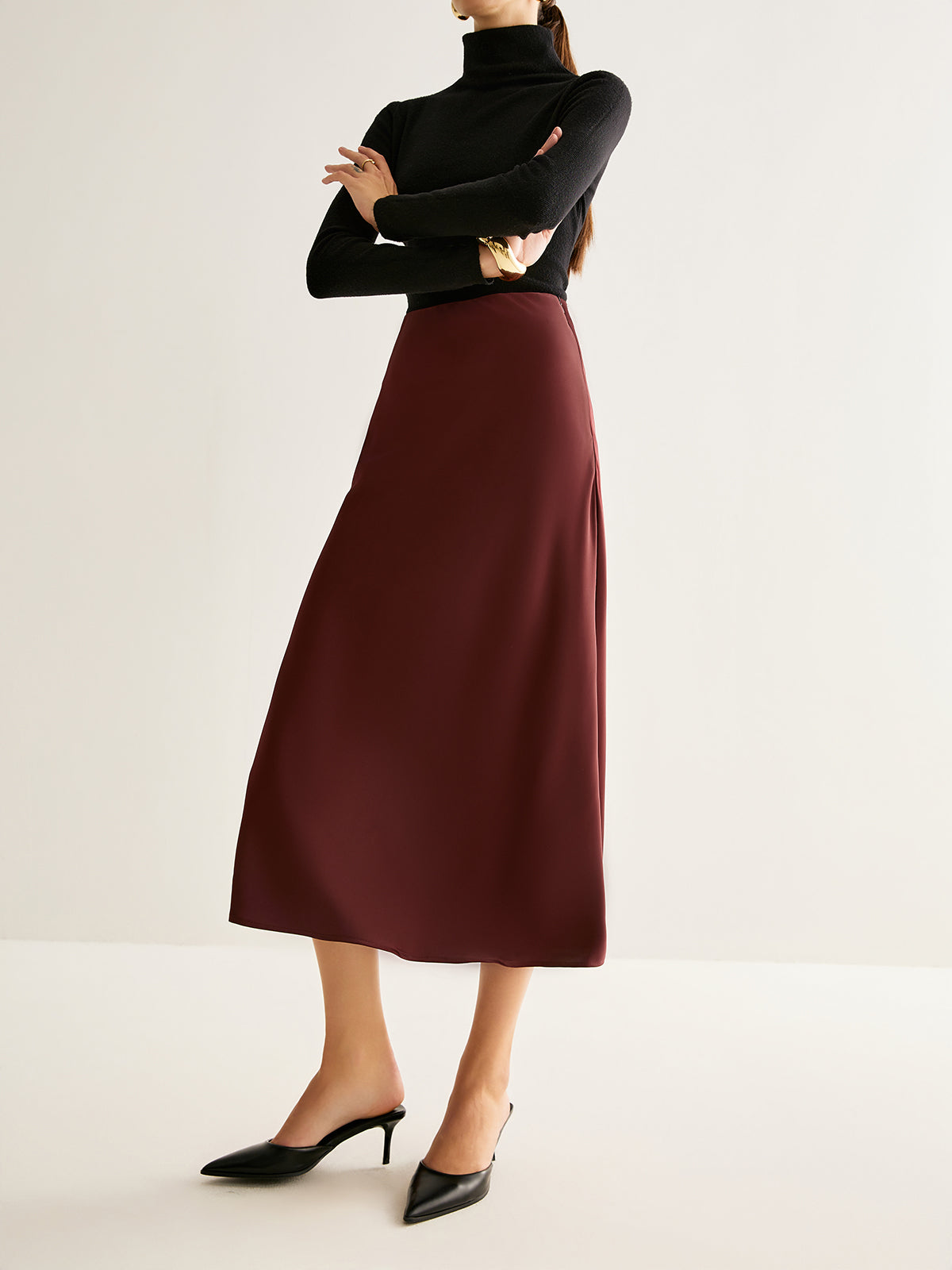 Flowy Satin Midi Etek
